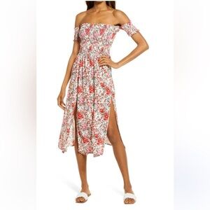 NWT Lulu’s View From The Meadow Cream Floral Off-Shoulder Dress Size M